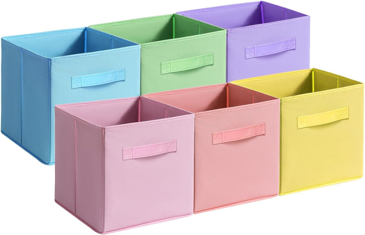 Fabric Storage Bins - 6 Pack Collapsible Cube Organizer for Closet, Shelves & Living Space, Pastel & Dark Color Options - Foldable Storage Boxes with Handles for Clothes (Pastel Colors, 11 inch)