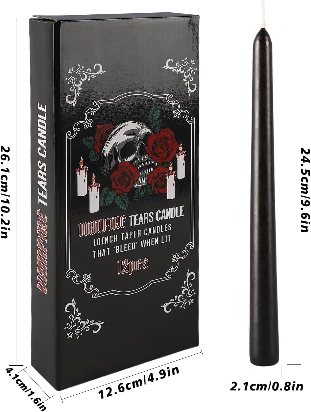 12PCS 10-Inch Black Bleeding Taper Candles,Vampire Tears Taper Candles- Unscented Ideal for Halloween, Christmas, Rituals, and Themed Party Decor