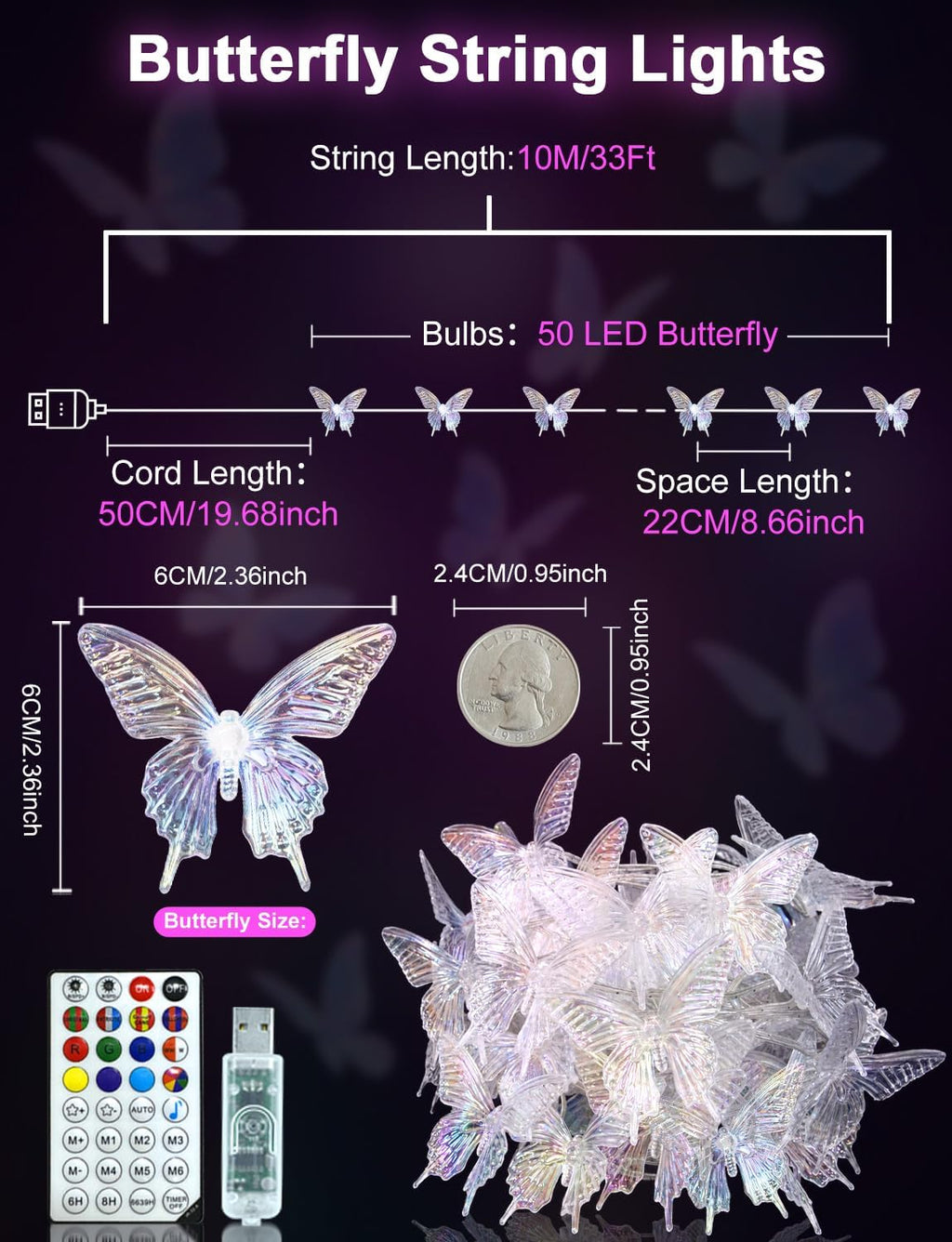 Smart Color Changing Butterfly String Lights APP Control for Bedroom Dorm