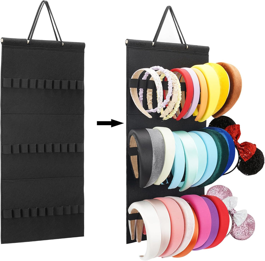 Headband Holder For Girls,Felt Headband Organizer Storage（Black）
