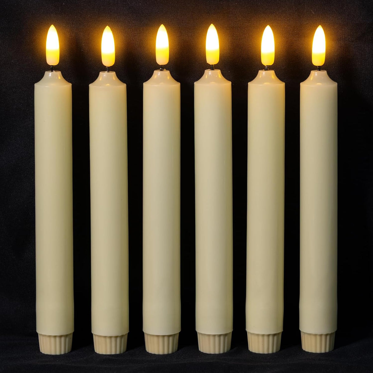 NURADA Flameless Taper Candles with Remote Timer - Flickering Real Wax LED Electric Candlesticks - 3D Wick Lights Battery Operated Faux Candle for Home Wedding Window Decor - Ivory White 6 Pack