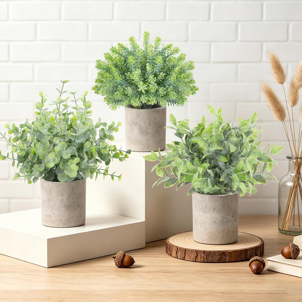 3 Pack Small Fake Plants, Mini Potted Artificial Greenery Plants for Indoor