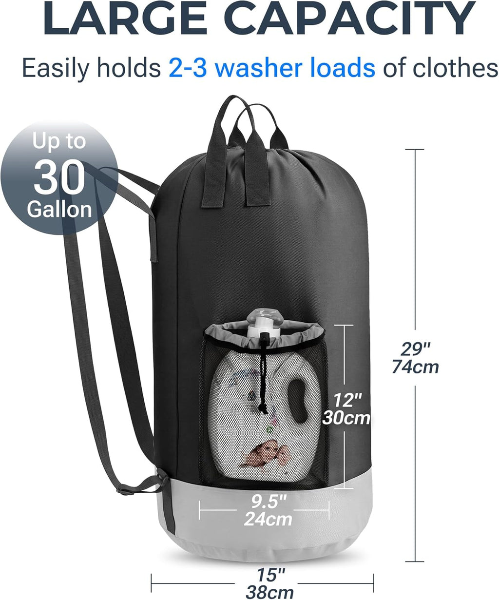 Large Heavy Duty Backpack Laundry Bag with Shoulder Straps & 2 Mesh Pockets