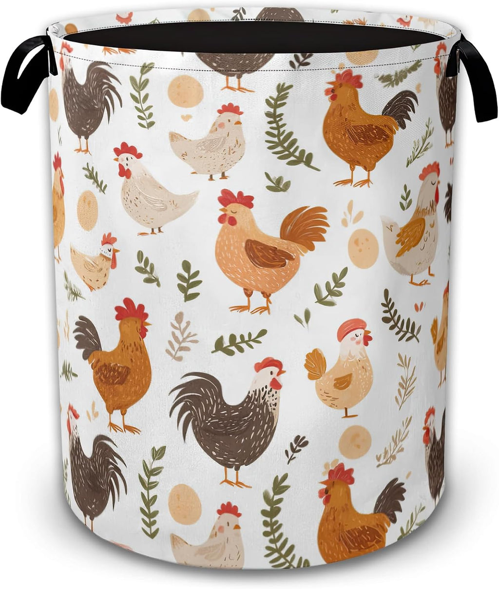 Laundry Hamper Foldable with Handles,Chicken Farm Oxford Cloth Laundry Basket,Rooster Grass Storage Organizer for Bathroom Bedroom Dorm 16"x20.8"