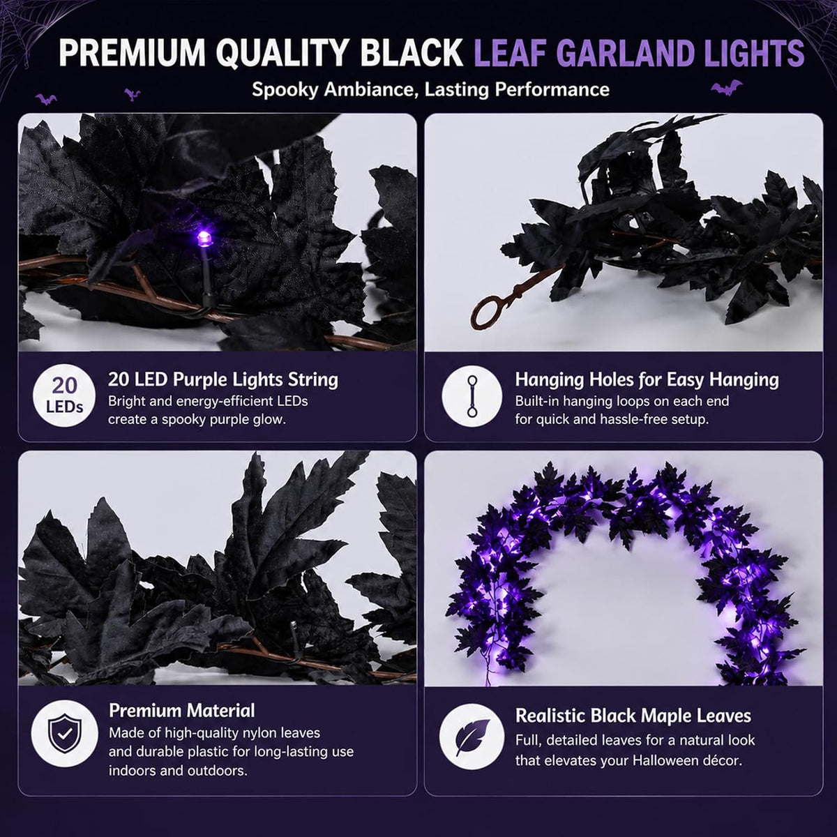 Black Halloween Garland, 6FT Halloween String Lights Battery Operated