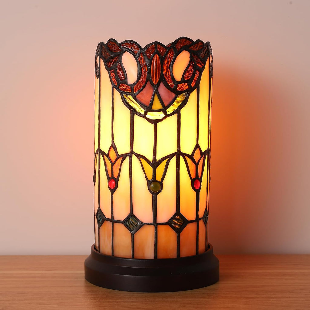 Tiffany Style Table Lamp For Bedroom Blue Dragonfly Stained Glass Nightstand Bedside Night Lamp Party Light Hand-made Art Home Deco Christmas Gifts 2 LED Bulbs (3 Color Temperatures+Flame Bulb)