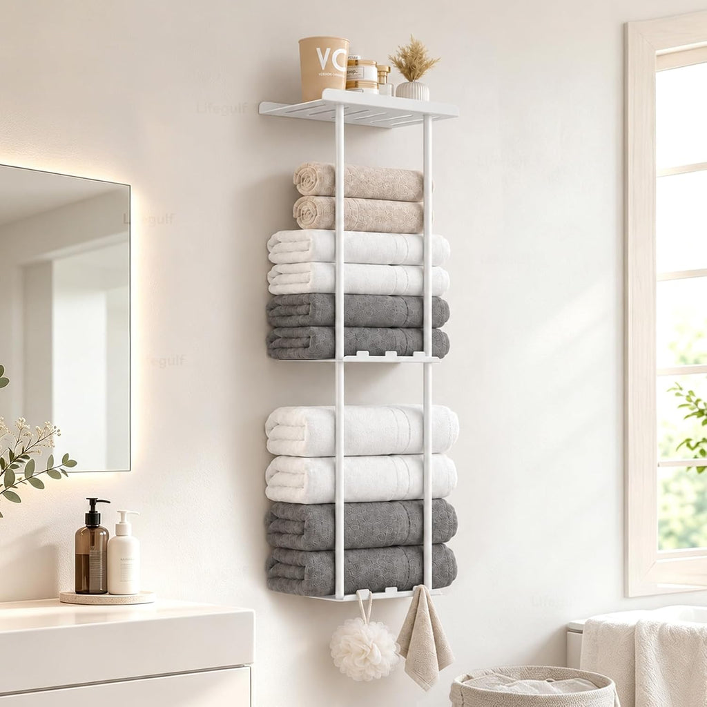 3-Tier Wall Mounted Towel Rack for Bathroom Storage, White