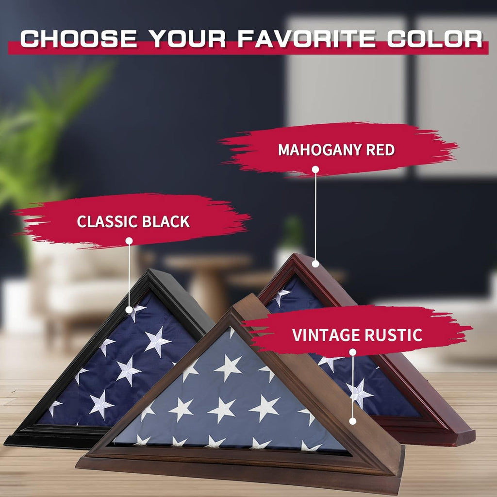 Flag Display Case for 5'x9.5' Burial Flag, Solid Wood, Walnut Color