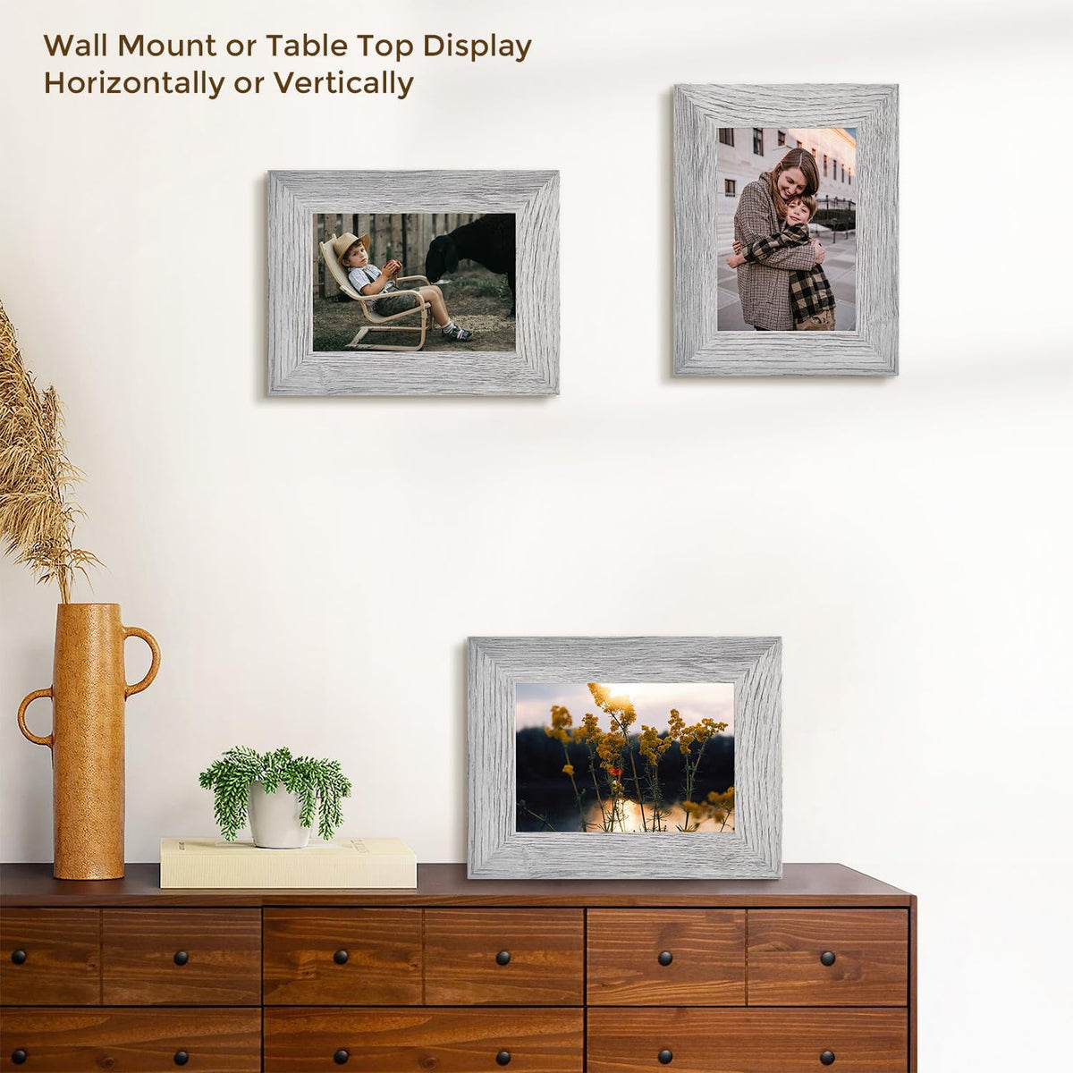 4 Pack 5x7 Picture Frames in Grey, Real Glass, Wall&Tabletop Display