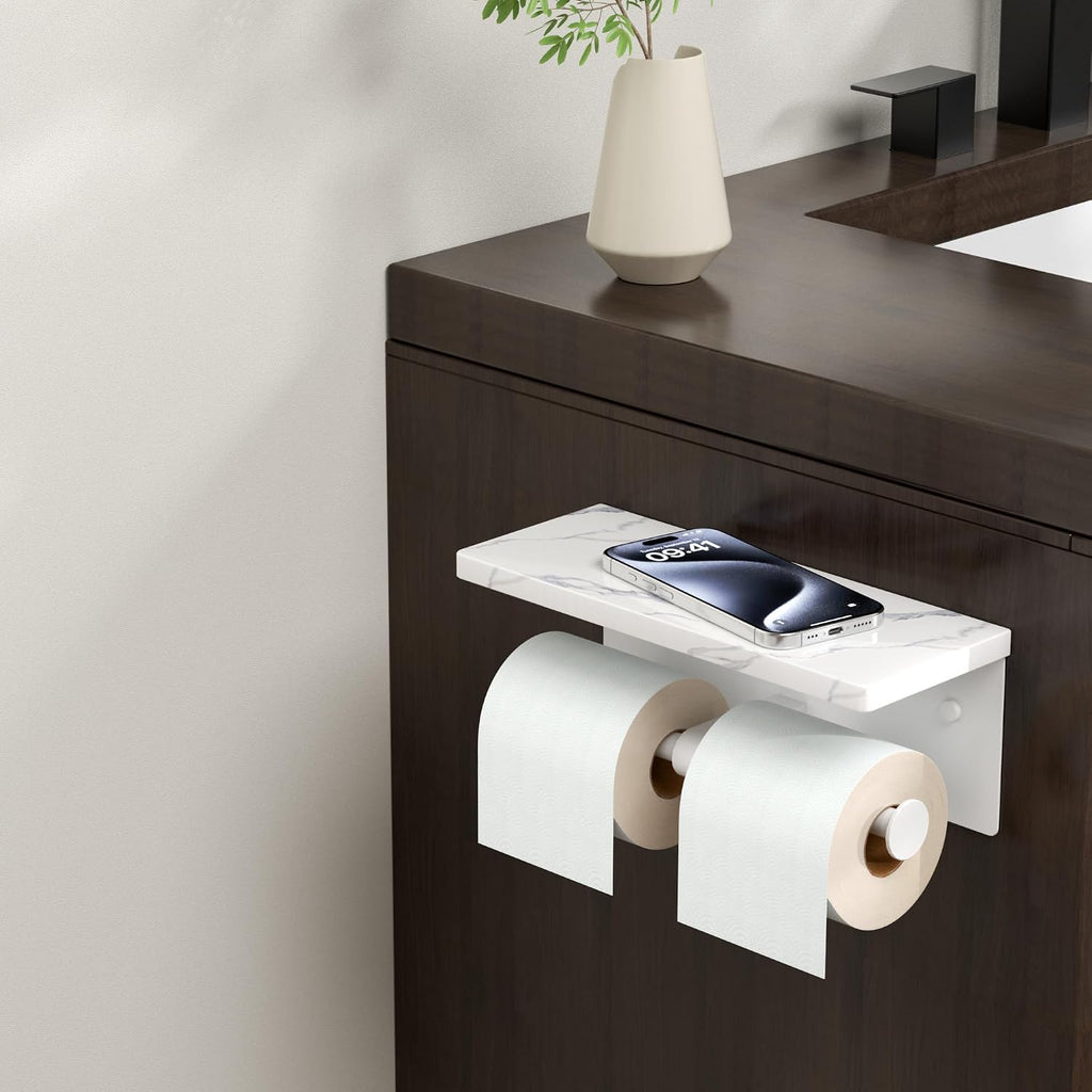 FORIOUS Double Marble Toilet Paper Holder with Phone Shelf, Commercial