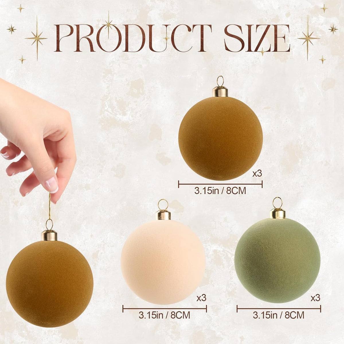 DN DECONATION 9Pcs Velvet Christmas Balls Set, Flocked Christmas Tree Decor