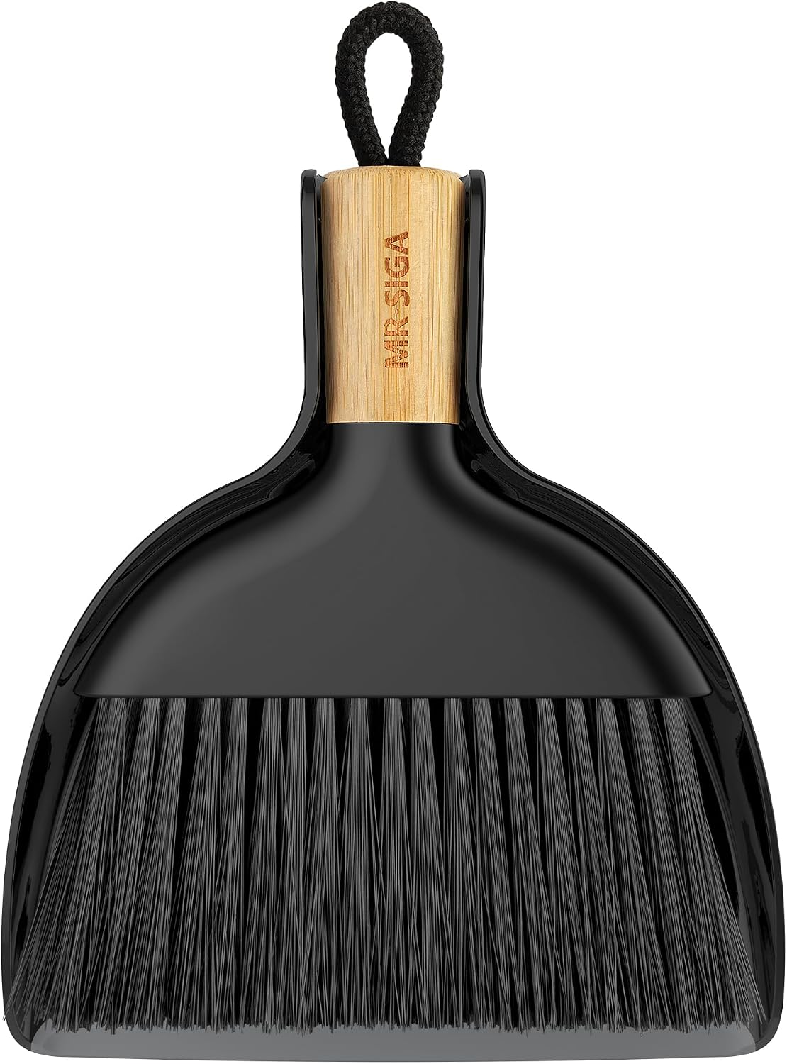 MR.SIGA Mini Dustpan and Brush Set, Bamboo Handle, Black, 1 Set