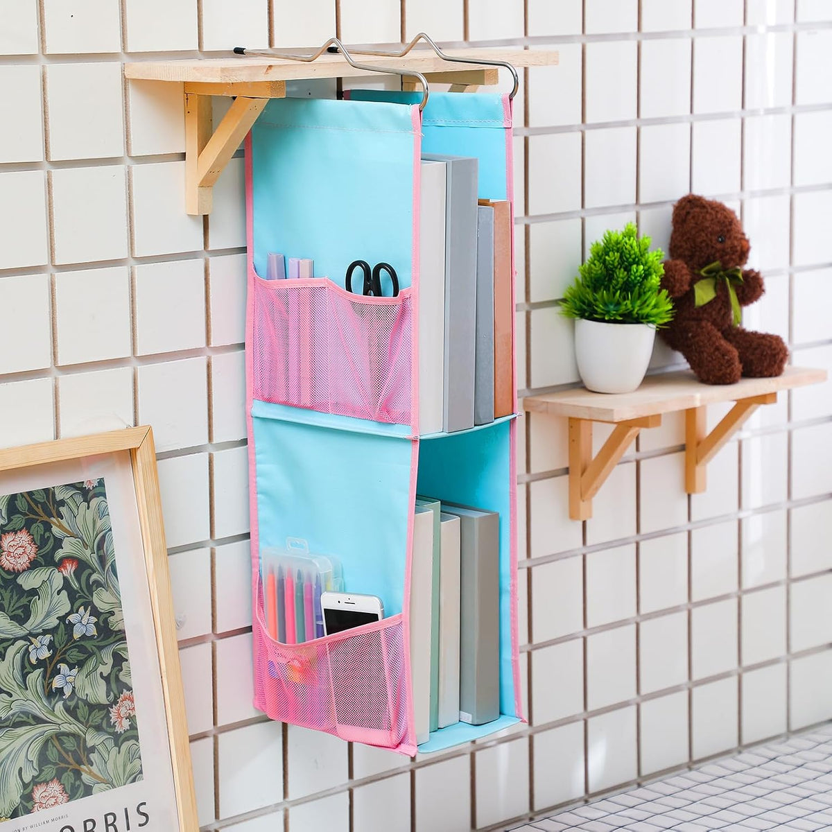1 PC Hanging Locker Organizer 2 Layer Shelves, Pink, Blue