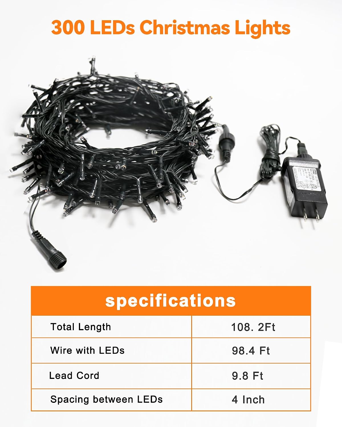 Blingstar Christmas String Lights - 98.4 Ft+9.8 Ft 300 LED Extendable Plug-in 8 Modes Multicolored Decorative Lights for Indoor Outdoor Xmas Tree Wedding Party, Long & Bright