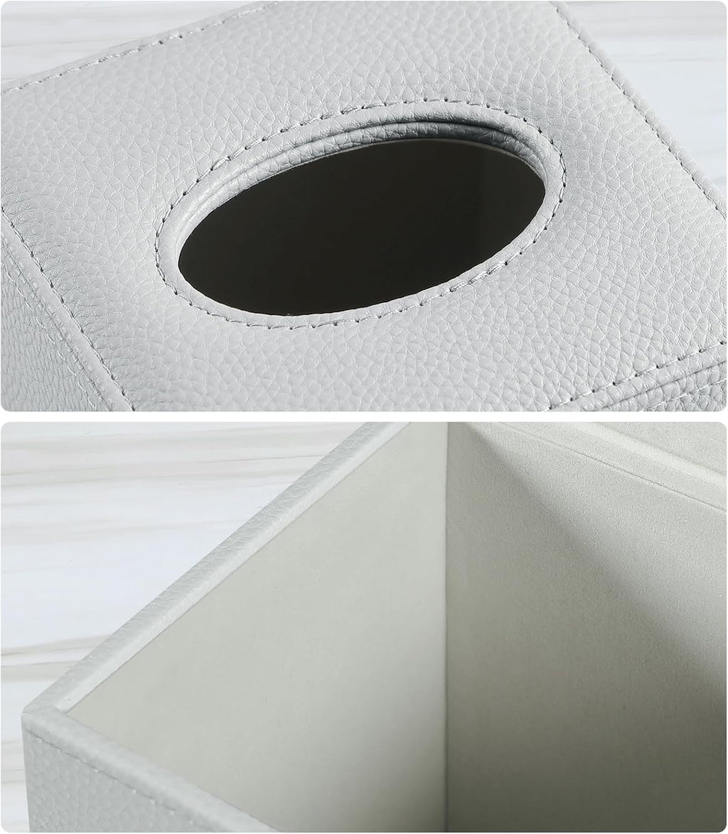 Square Tissue Box Cover with Magnetic Closure Bottom, Grey