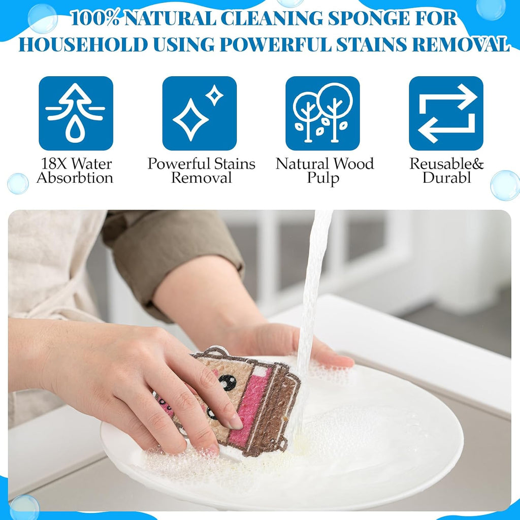 Newtay 8 Pack Cute Kitchen Sponges Dish Set Compressed Non-Scratch Reusable Kitchen Cleaning Household Sponges for Dishes, Pans, Kitchen, Fruit, Plate, Bathroom(Bubble Tea)
