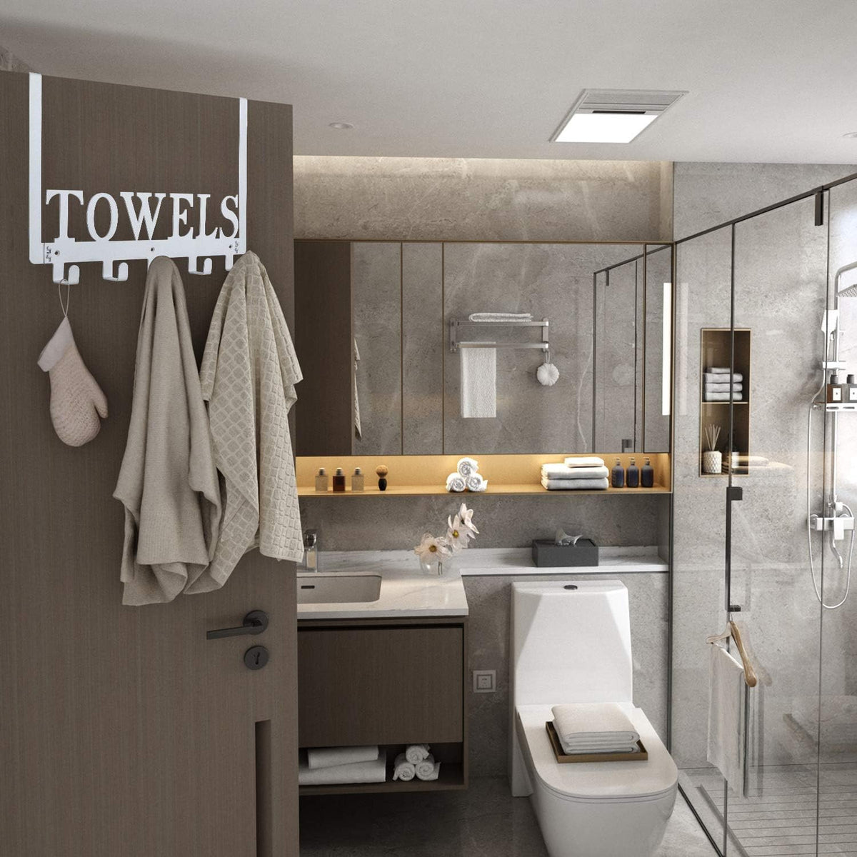 Kuhome Over The Door Hooks, Towel Hooks for Bathroom, Towel Rack Towel Holder for Bathroom Bedroom Kitchen Pool Beach Towels Bathrobe Wall Mount Hang on The Door Cabinet Cupboard (Silver Grey)
