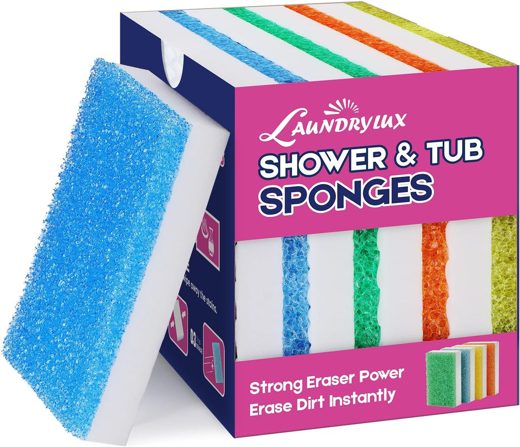 LAUNDRYLUX Magic Sponge Erasers for Shower & Tub, 4 Pack Melamine Sponges