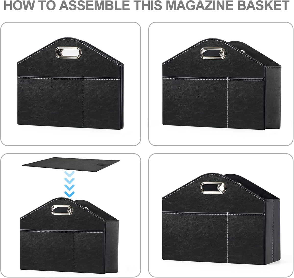 PU Leather Magazine Rack Floor foldable Magazine Basket Magazine Holder Organizer Newspaper Storage Bin Document File Holder for Home Office Living Room Table