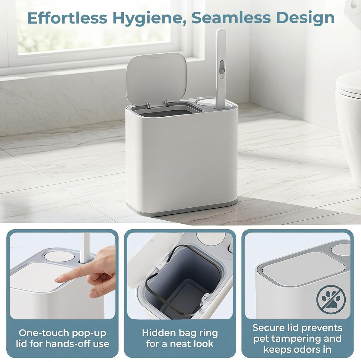 Bathroom Trash Can with Disposable Toilet Brush 36 Refills, 1.5 Gallon