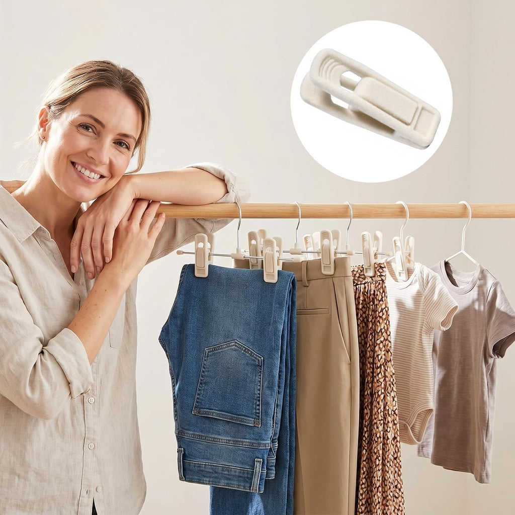 60 Pack Beige Velvet Hanger Clips