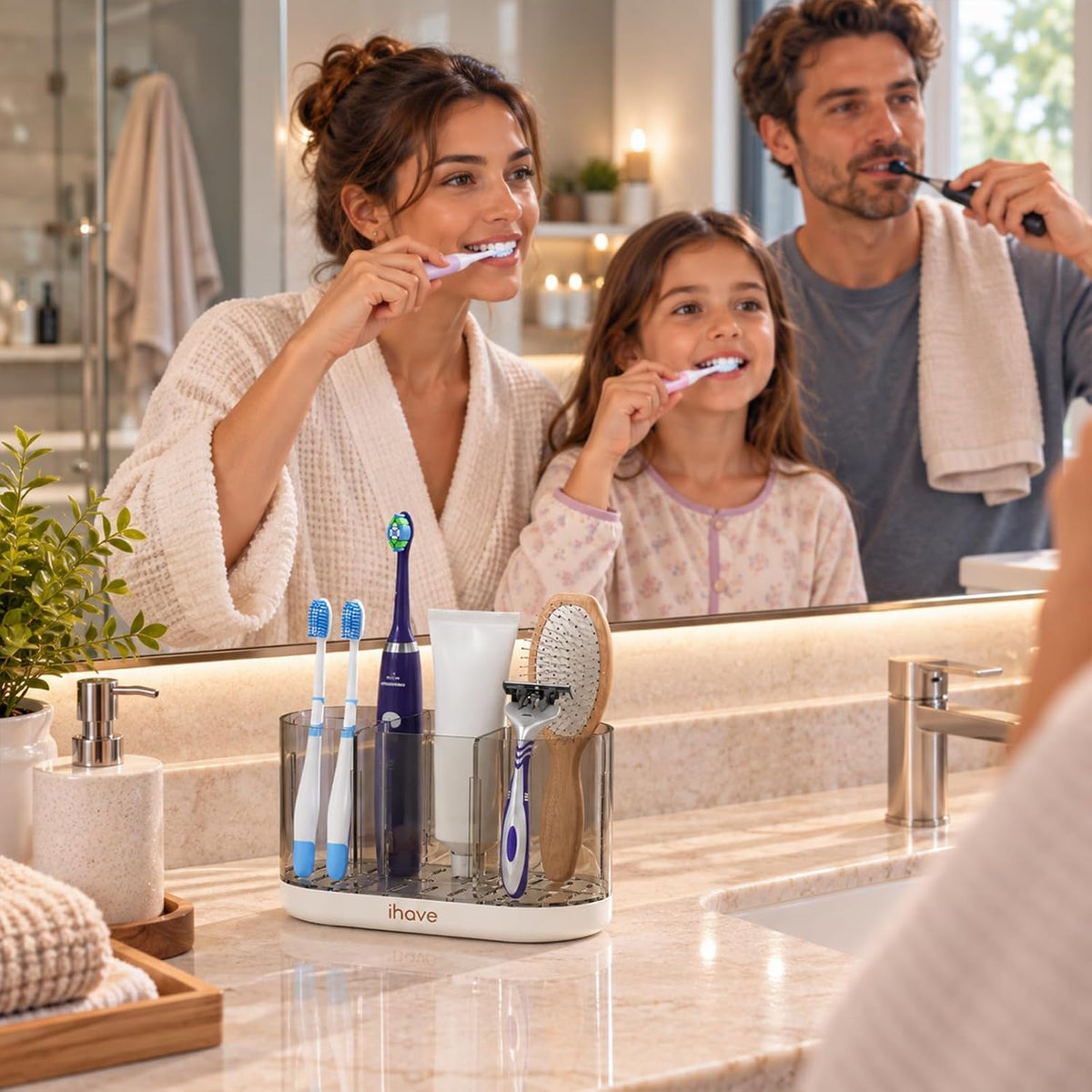 iHave Toothbrush Holders, Bathroom Counter Organizer with Wall Mount, White