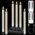 GenSwin Rechargeable Flameless Taper Candles with Charging Base Remote