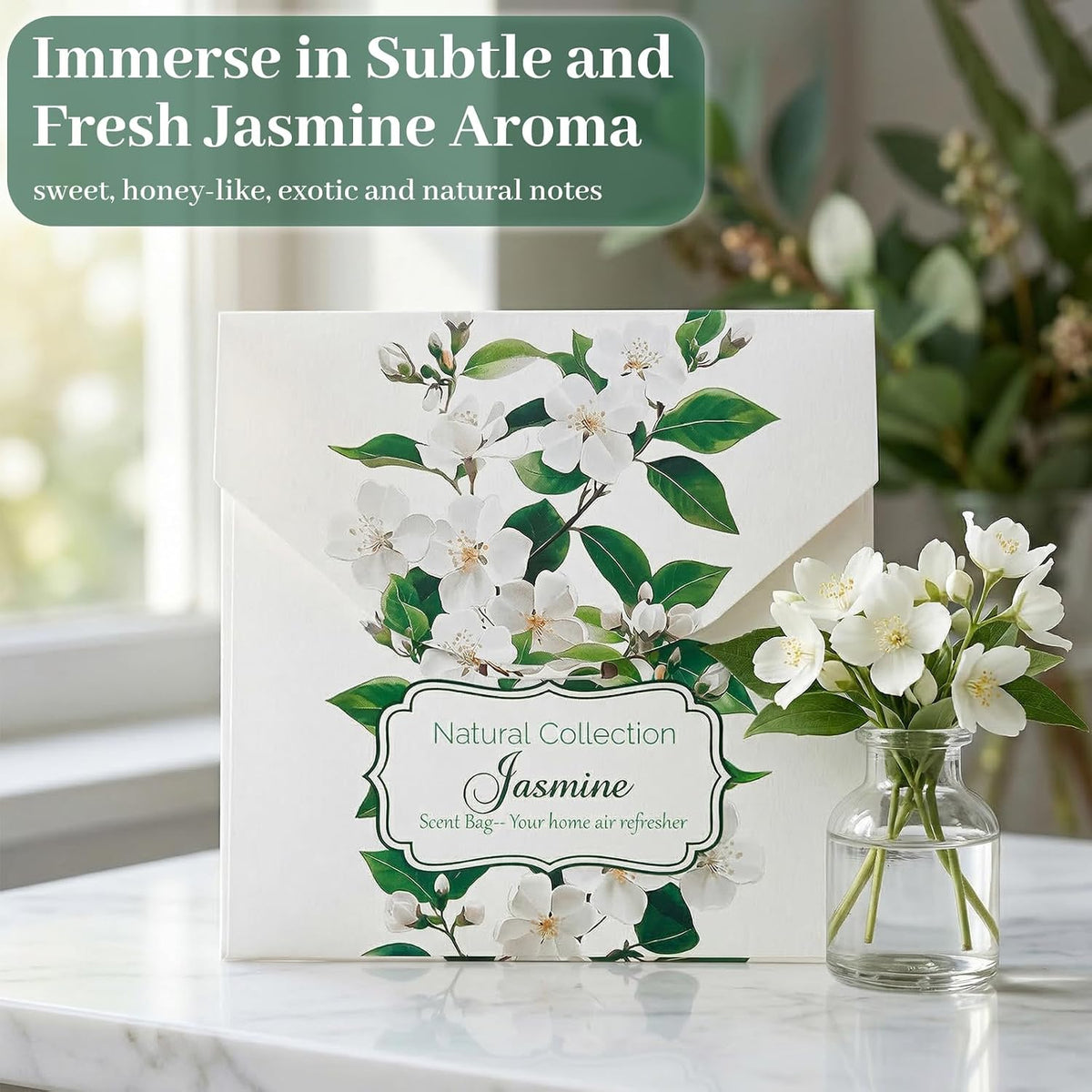 24 Pack Jasmine Sachets for Drawers and Closets, Natural Closet Freshener