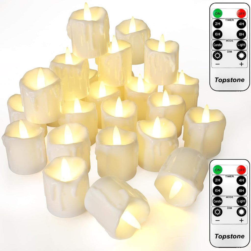 Topstone Flameless Candles with Remote Control，Battery Operated LED Candles with Timer & Dimmable Function, Realistic Wax Dripping Design, Perfect for Home Decor, Wedding, Christmas Decorations (24)
