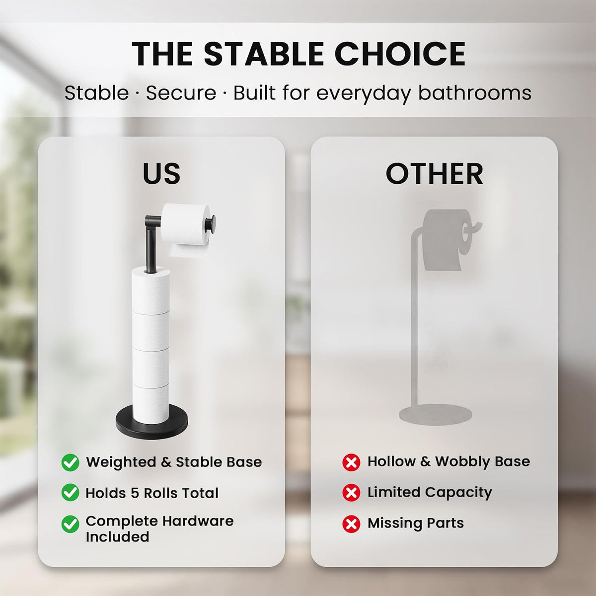 Cesun Free Standing Toilet Paper Holder Stand with Weighted Base, Black
