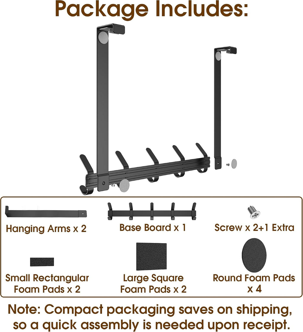 KitchLife Long Over The Door Hooks Hanger with 15.75 inches Extended Arms, Fit 1-3/8" Doors, J40U, Thickened Bathroom Towel Rack Organization, 1 Pack, Matte Black