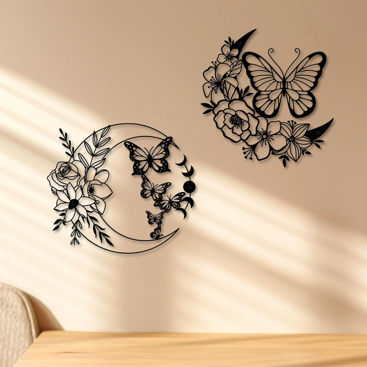 ruelen Moon Butterfly Metal Wall Decor Boho Wall Art Floral Wall Hanging
