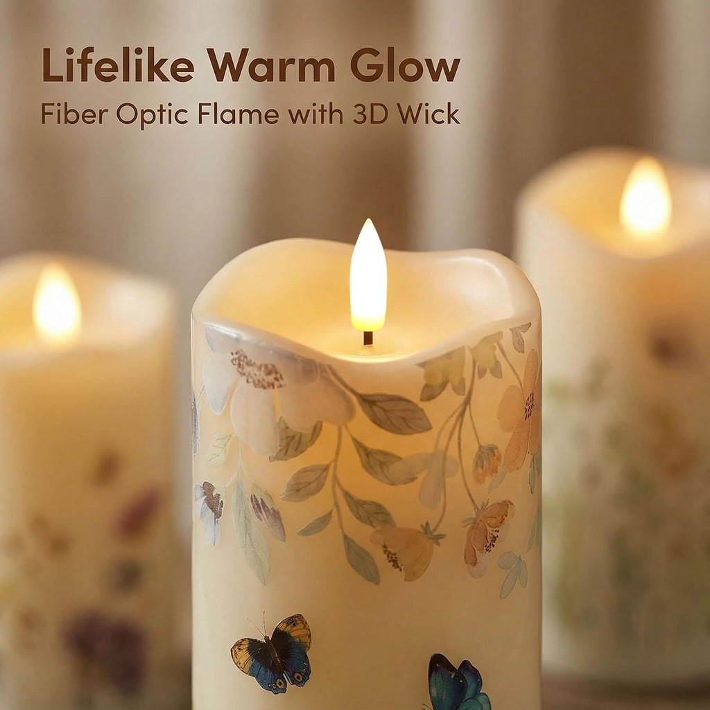 Eywamage Butterfly Fiber Optic Flameless Pillar Candles with Remote 3 Pack