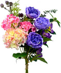 Artificial Flowers Bouquet – Fake Silk Hydrangea Peony and Eucalyptus Mix, Faux Flower Arrangements for Home, Office Decor and Dining Table Centerpieces (Yellow Pink&Dark Purple)