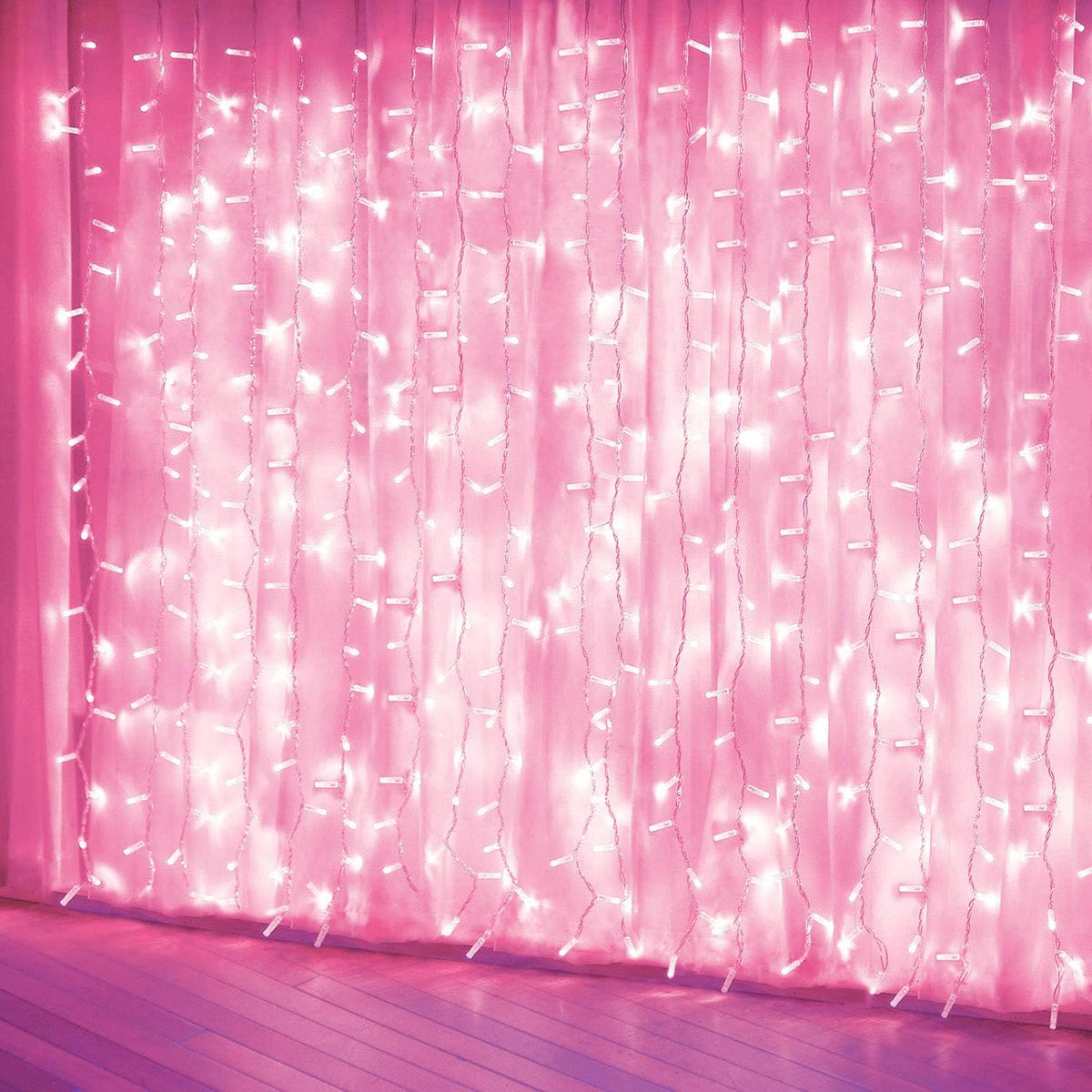 200 LED Pink Curtain Lights, 8 Modes String Lights Room Decor