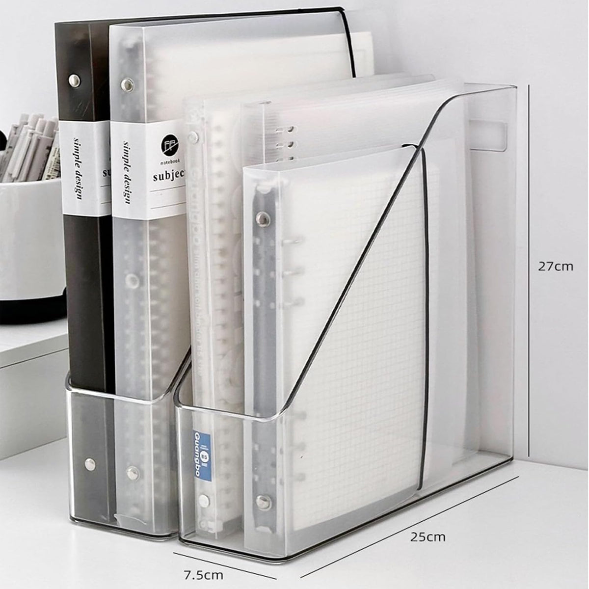 4-Pack Acrylic Vertical Magazine Holder & Book Organizer– Clear Desktop File Storage Rack for Office&Home, Space-Saving Design