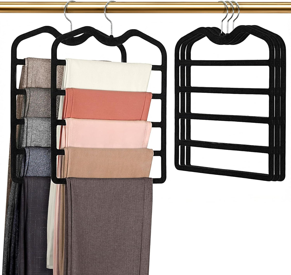 Pants Hangers Space Saving,5 Pack 5 Tier Velvet Short Neck Pants Hangers