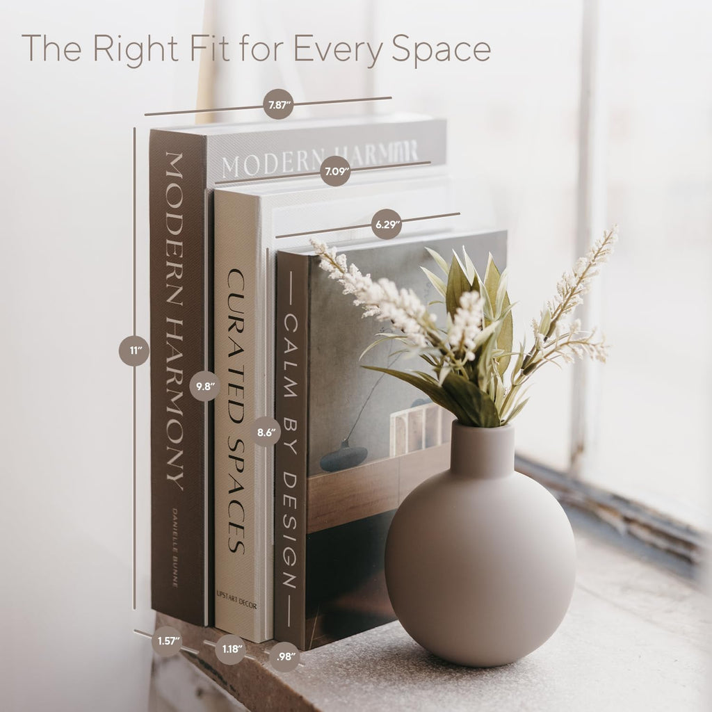 Modern Decorative Books Set of 3, Brown & Cream Faux Books with Storage