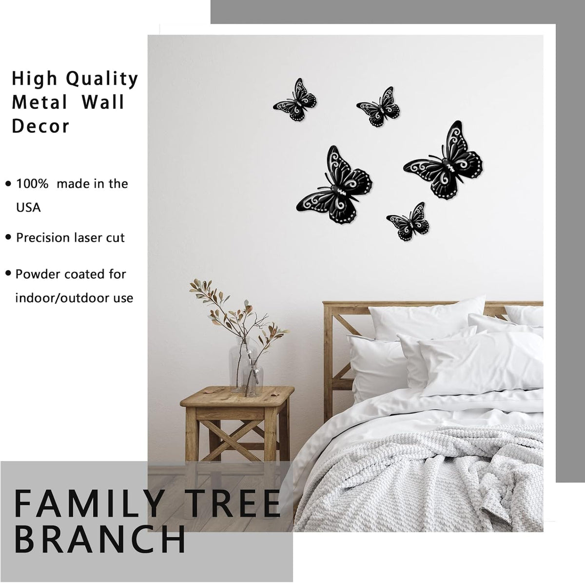 Moxweyeni 5 Pcs Butterfly Metal Wall Decor Black Butterfly Metal Wall Art Hanging Decor 3D Boho Butterflies Decoration Modern Farmhouse Rustic Walls Hanging for Bedroom Room Kitchen Indoor Outdoor