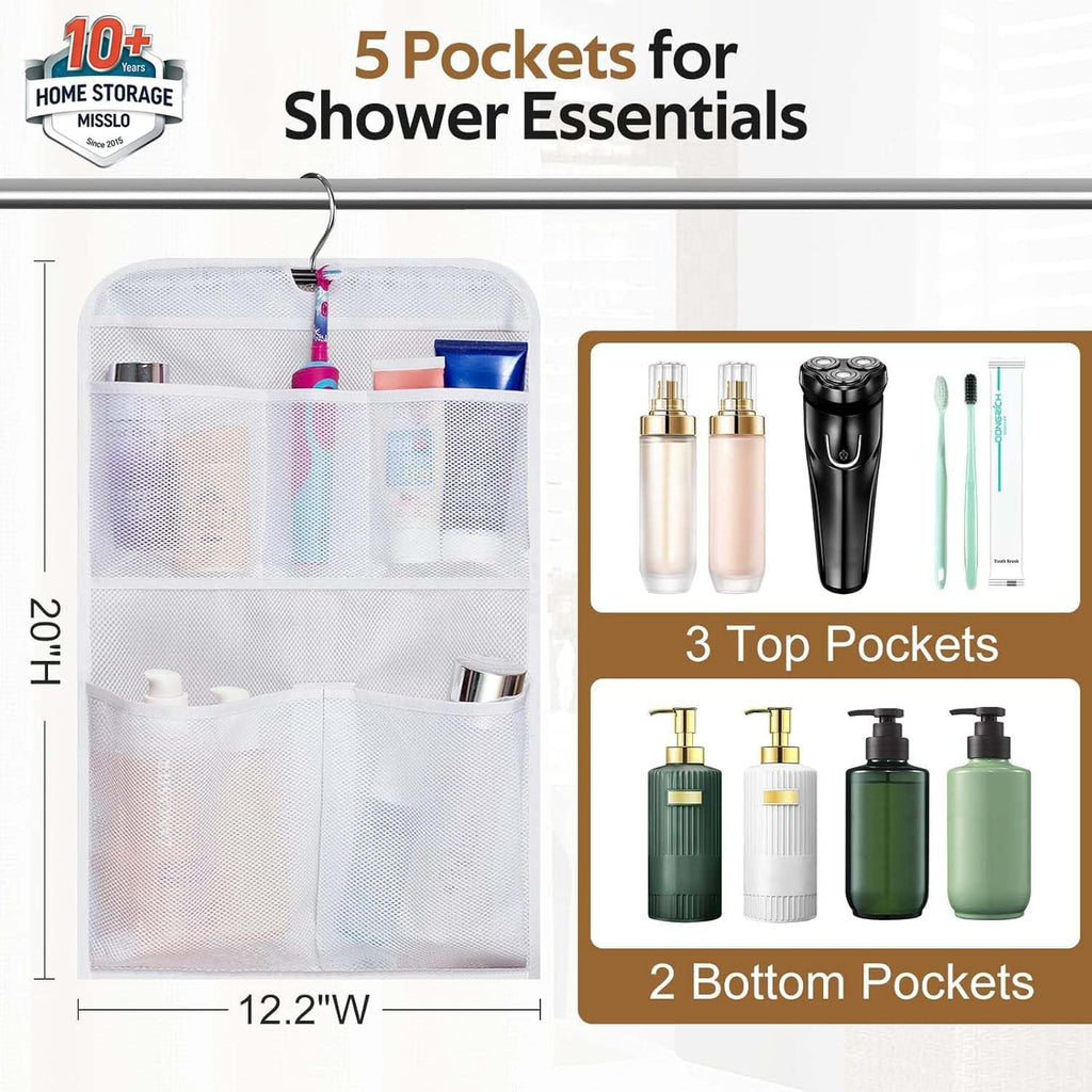 MISSLO Shower Caddy Organizer 5 Pockets Roll up Hanging Bathroom Accessories Storage for Camper, RV, Gym, Cruise, Cabin, College Dorm Shower, Small