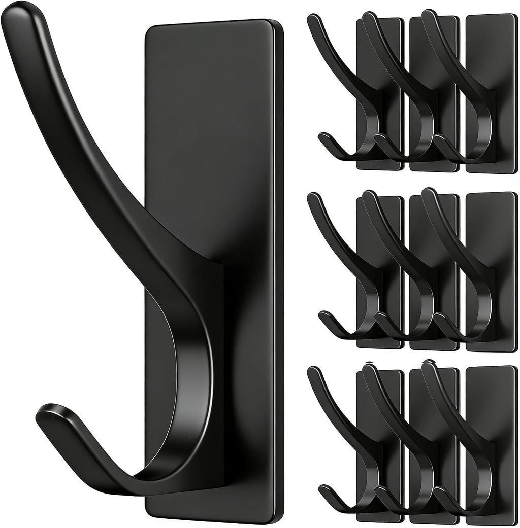 pickpiff 10 Pack Matt Black Self-Adhesive Hook, 13LB Hanger for Coat/Towel