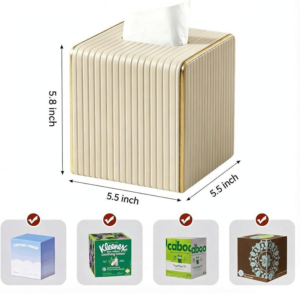 Tissue Box Cover, Square PU Leather Tissue Holder for Home Office Car Decor