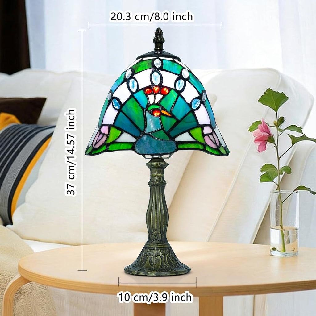 Small Tiffany Style Lamp,Green Peacock,3 Color Temperature,8 Inch
