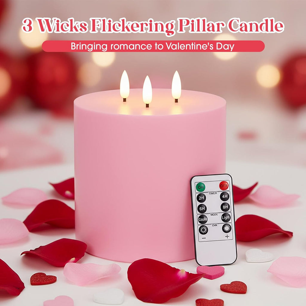 Retisee 1 Pack Pink Extra Large Flameless Candles 6"x6" Remote Control