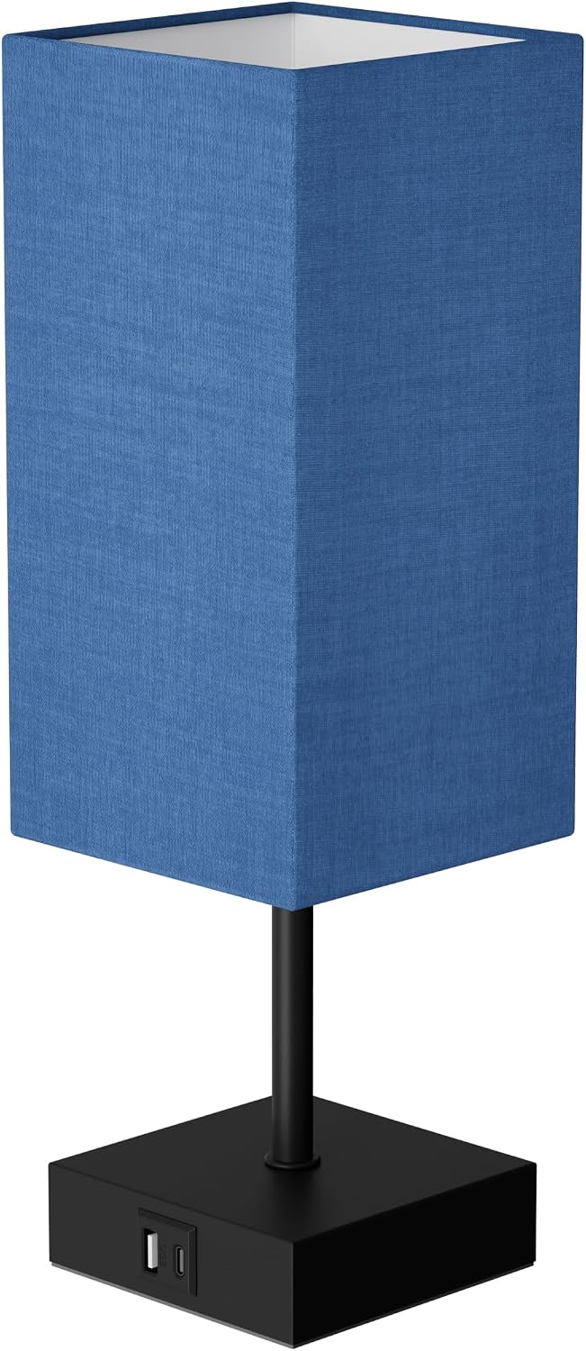 Bedside Table Lamp for Bedroom with 2USB Ports, 14-Inch, NavyBlue