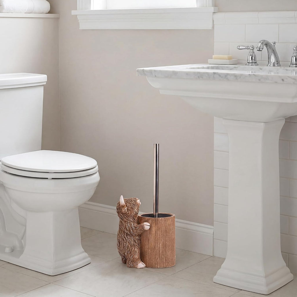 Highland Cow Toilet Brush Holder Set, Cow Bathroom Decor