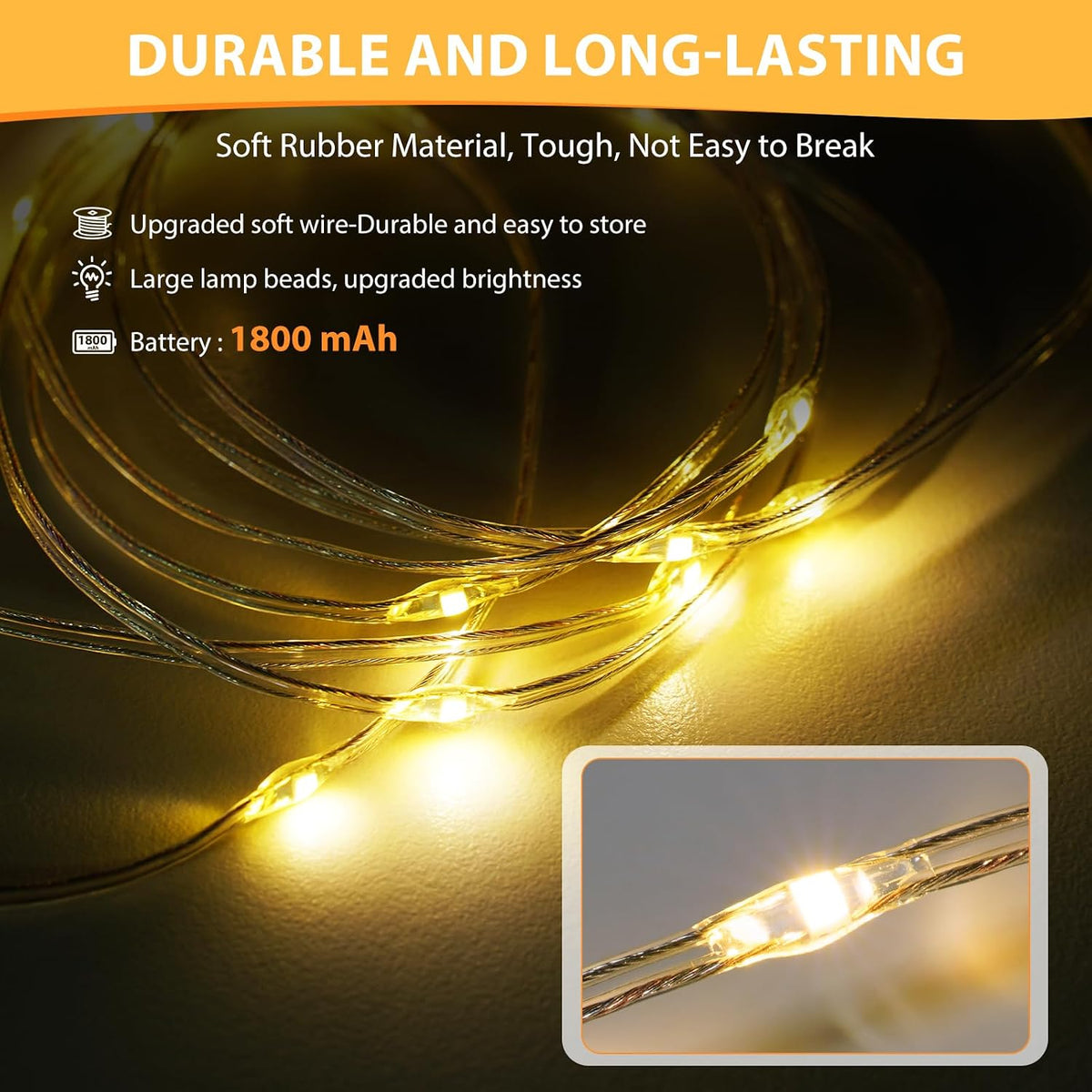 Camping String Lights, 4 in 1 Quick Storage 32.8FT 6 Modes Portable