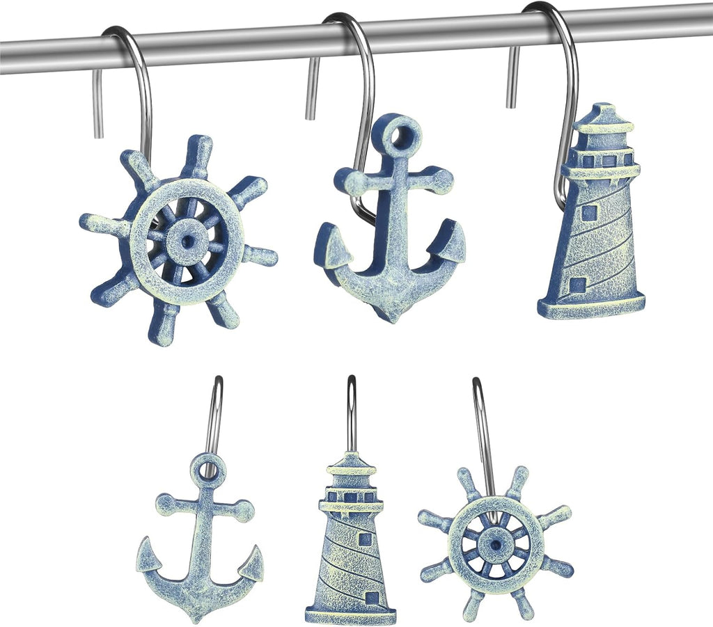 Amyhill 12 Pcs Nautical Shower Curtain Hooks, Nautical Stainless Steel