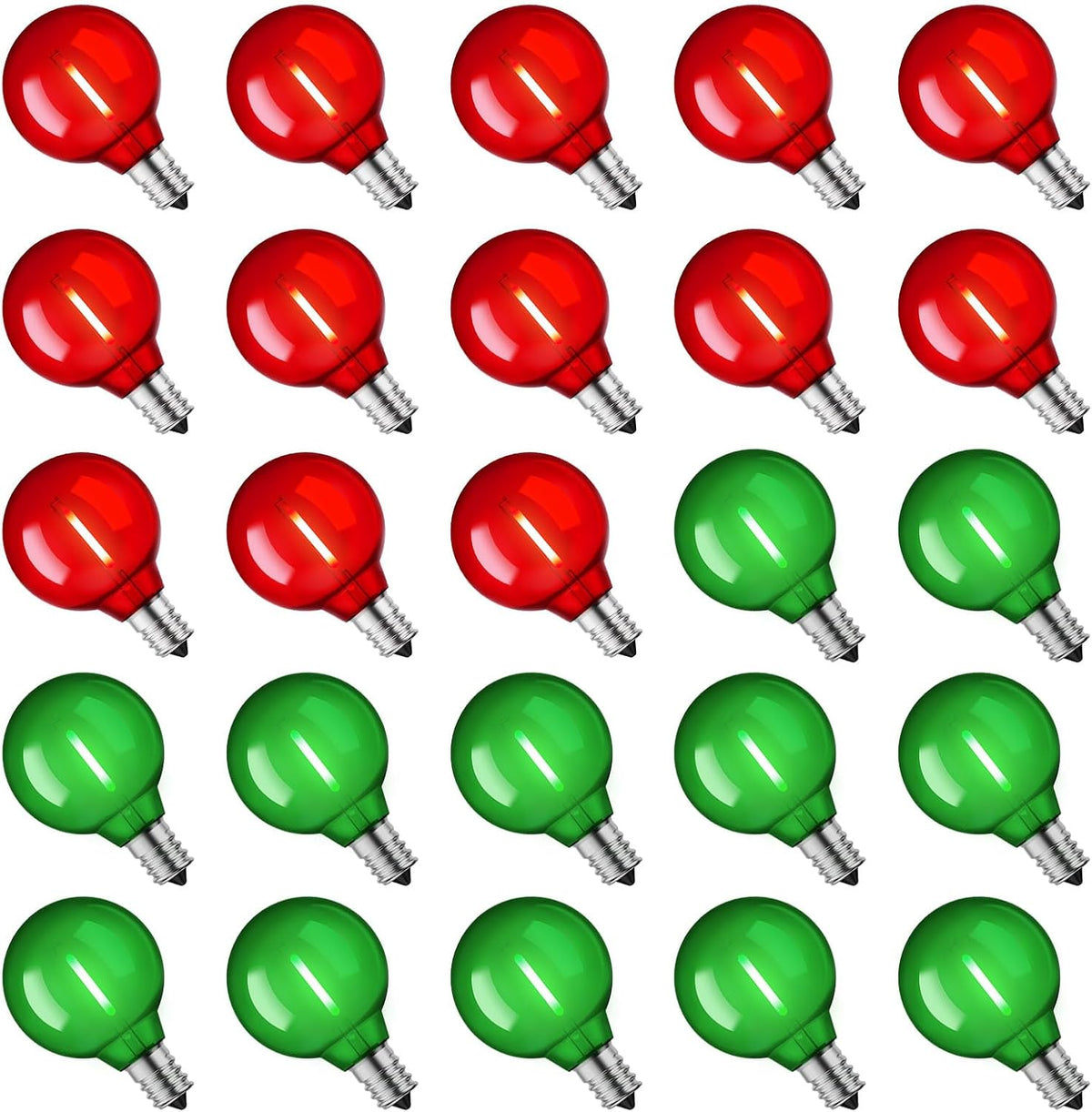 Brightown G40 Christmas Light Bulbs, 25 Pack LED Bulbs, Red & Green