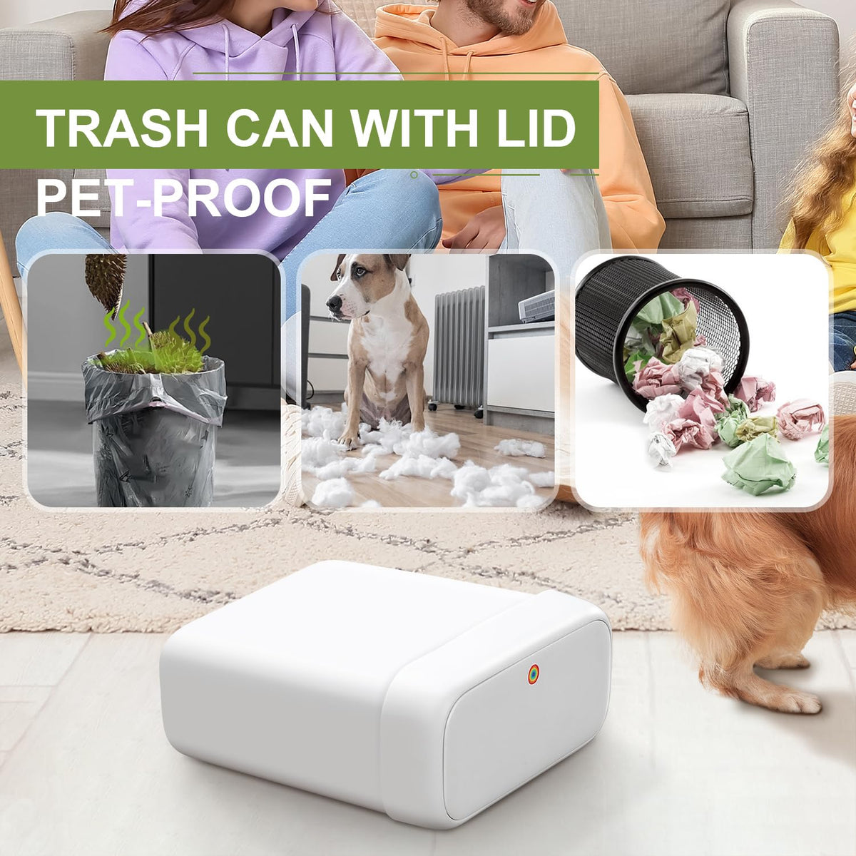 funest Trash Can with Lid, 3.3 Gallons/10.3 Qt Garbage Can with Press Top, Small Trash Can Dog Proof, Plastic Trash Bin, Waste Basket for Rv Bathroom Kitchen Bedroom Office White